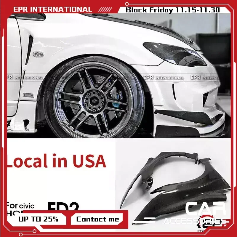 (Local in USA) For Honda Civic FD2 Carbon Fiber Front Fender Vented Mudguards BodyKits 2Pcs