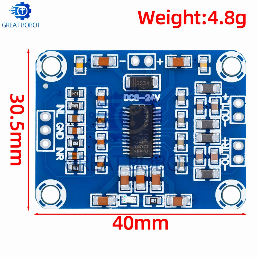 Carte de module amplificateur stéréo de puissance audio numérique DC 12V - 24V 2X15W - TPA3110 - son 2.0 canaux classe D