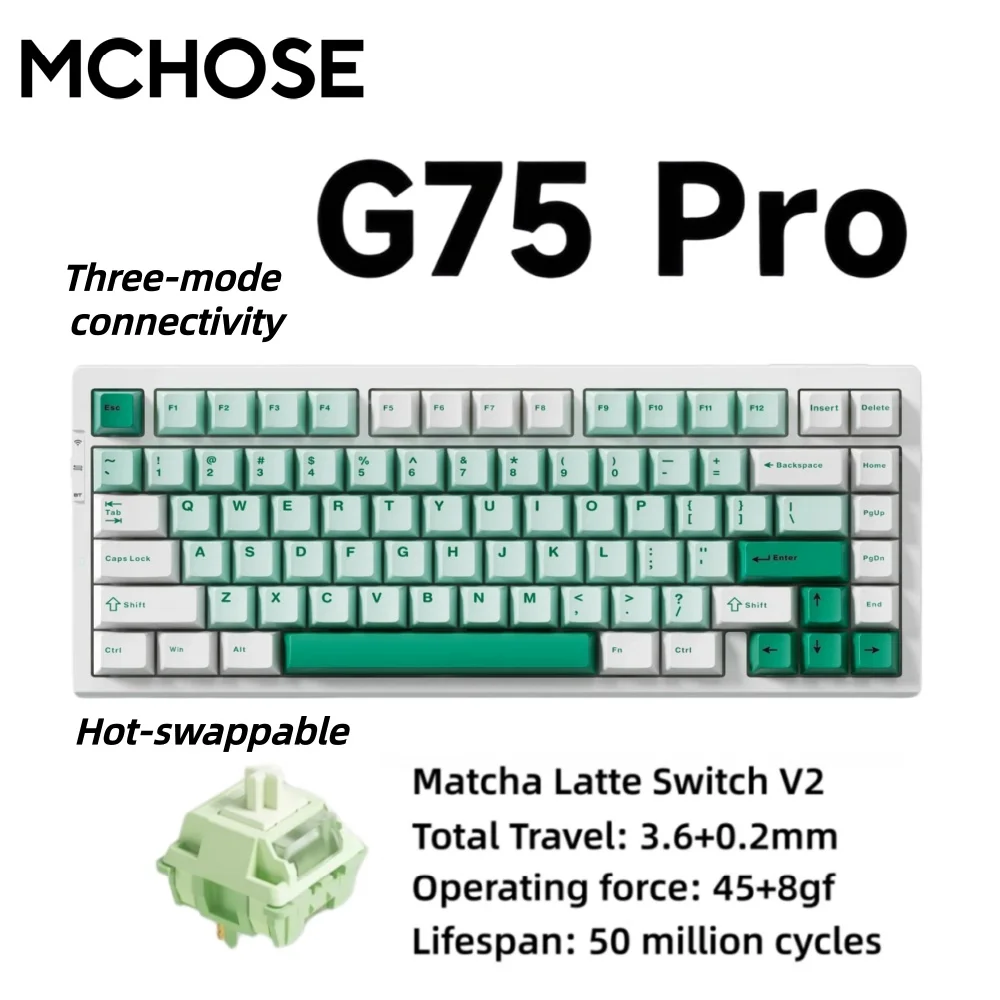 

MCHOSE G75 Pro Hot Swappable Wireless Mechanical Keyboard 75% Layout Gasket Mounted 5 Layers Dampening RGB Backlit Tri-Mode ﻿