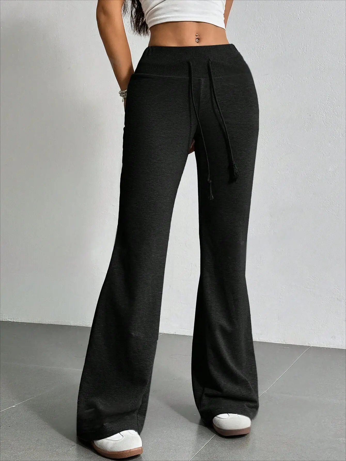 Herfst en winter nieuwe effen kleur trekkoord dames bell-bottoms casual mode-dressing