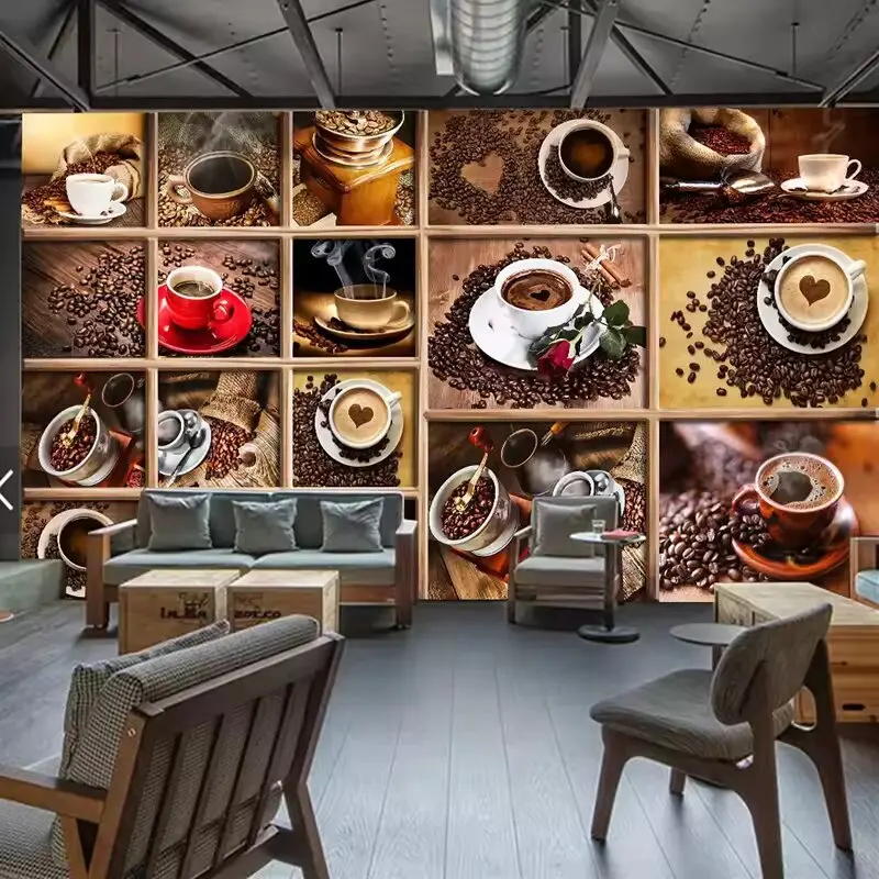 Custom Mural Papel De Parede Coffee Beans Coffee Cup 3D Photo Wallpaper Cafe Restaurant Living Room Kitchen Decorative Wallpaper