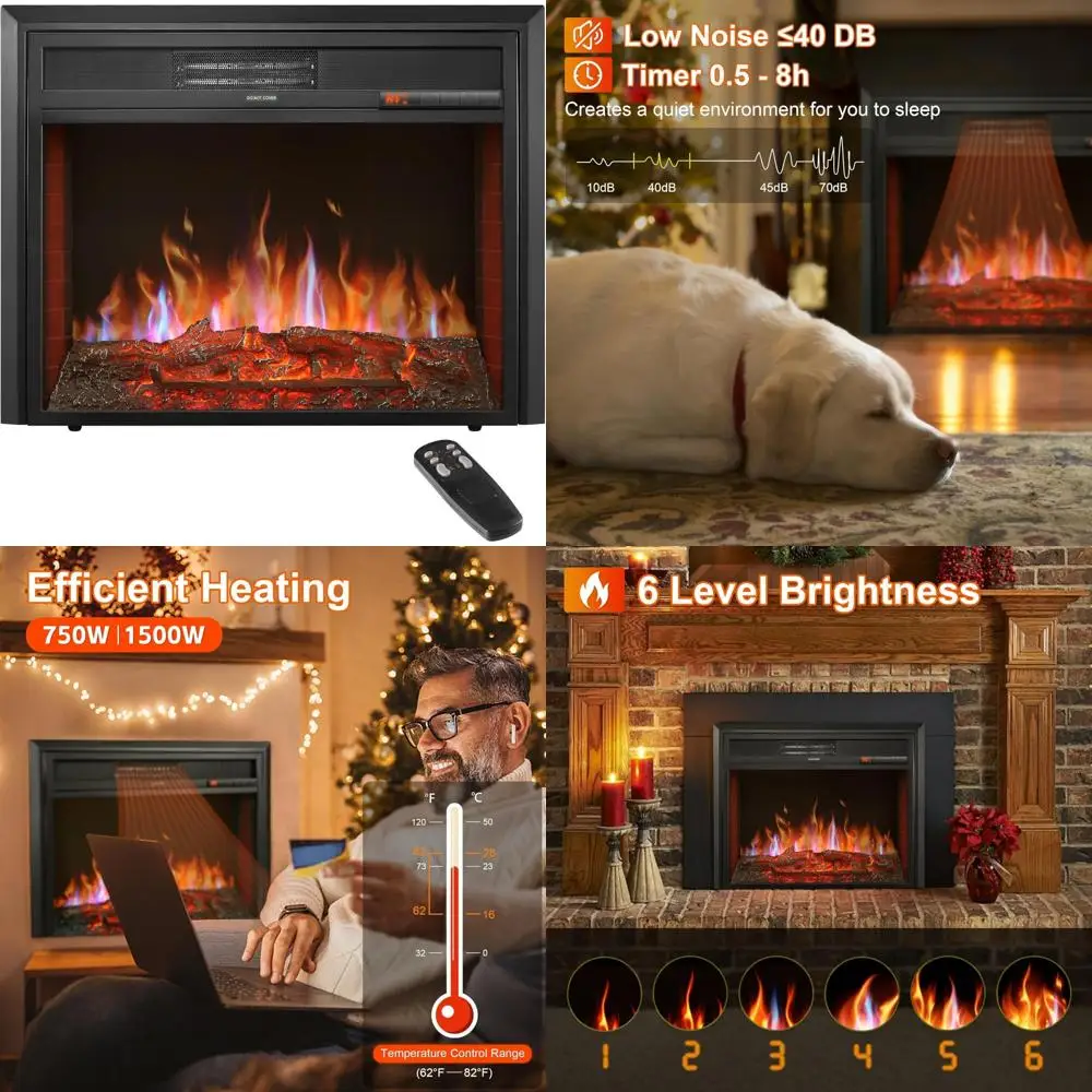 Elektrisch inbouwhaard voor binnen met afstandsbediening, helderheid op 6 niveaus, ideaal voor woonkamer