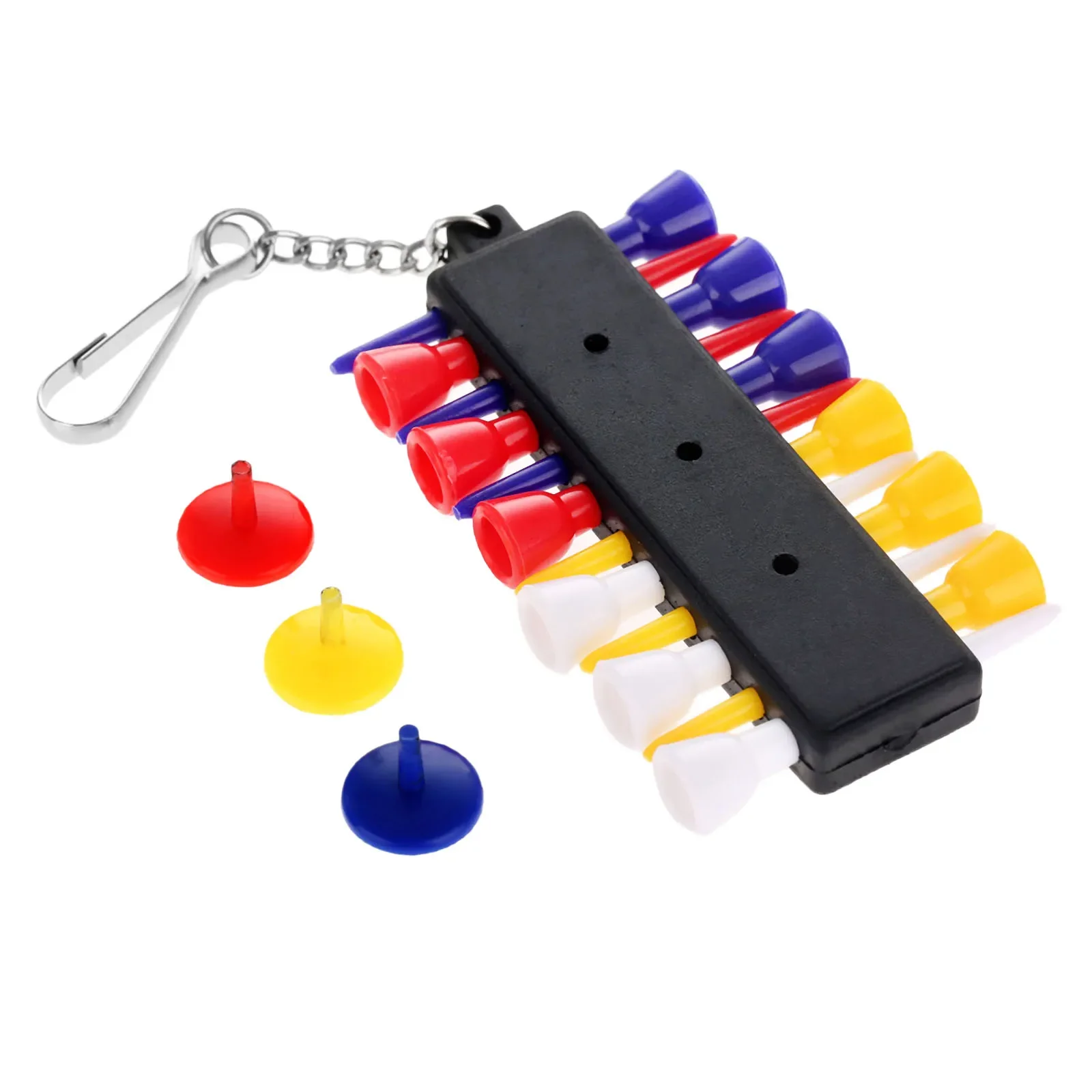 1Pc Golf Training Aids Rubber Golf Tees Holder Stand Carrier with 12Pcs Plastic Golf Ball Tees, 3 Ball Position Markers,Keychain