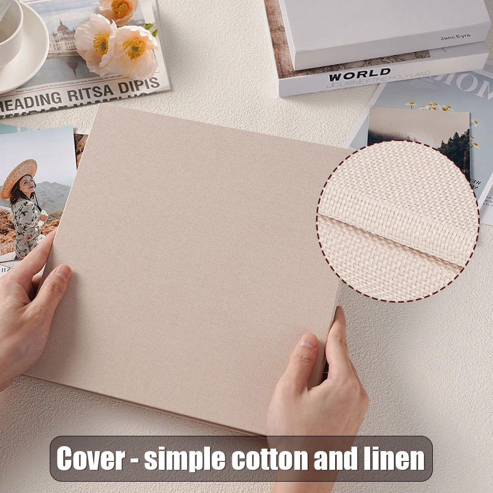 Álbum de fotos DIY de 40 páginas, película laminada autoadhesiva de lino blanquecino, álbum de fotos adhesivo de 28*27*2,5 cm conmemorativo