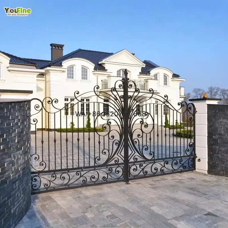 Wmwmnu for YouFine Custom Wrought Iron Double Driveway Gate Handcrafted Artistic Tree Design Decorative Metal Main Entrance