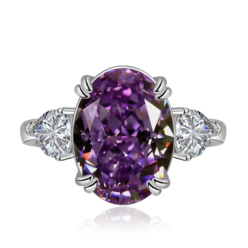 

New 925 sterling silver rose oval ice cut, fashionable purple zircon, ladies wedding, engagement ring, birthday party