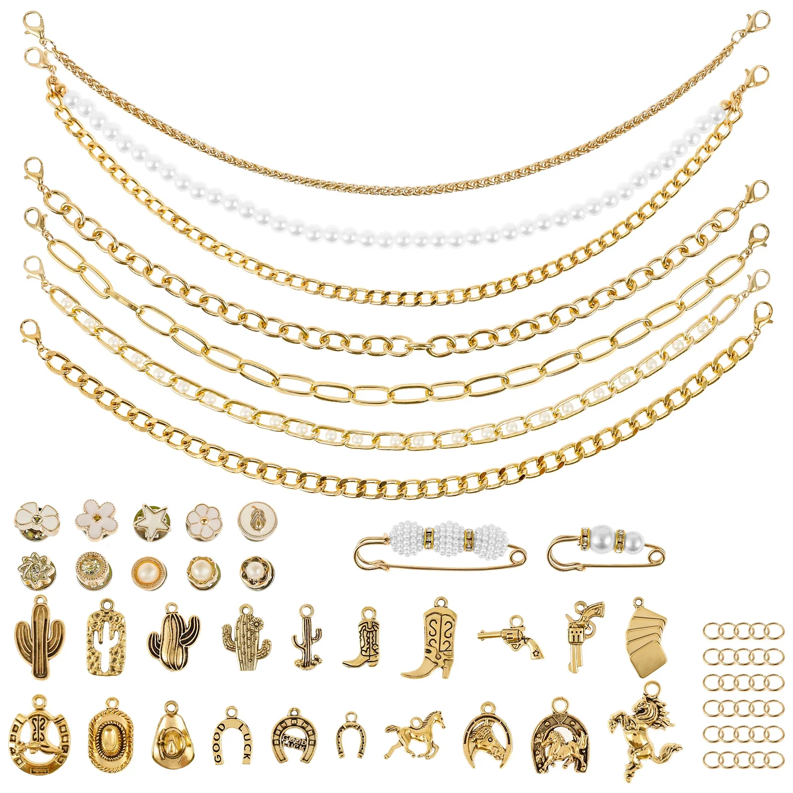 

Fashion Chains Pendant Brooch Set Alloy DIY Cowgirl Clothing Hat Boots Decorative Accessories Western Themed Jewelry Décor Bulk