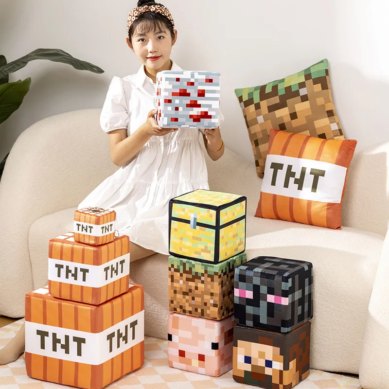 Game MineCraftion TNT Figure Stuffed Plush Doll Model Toys MineCraftion Cartoon Square Pillow Doll  Steve Alex Model For Gifts