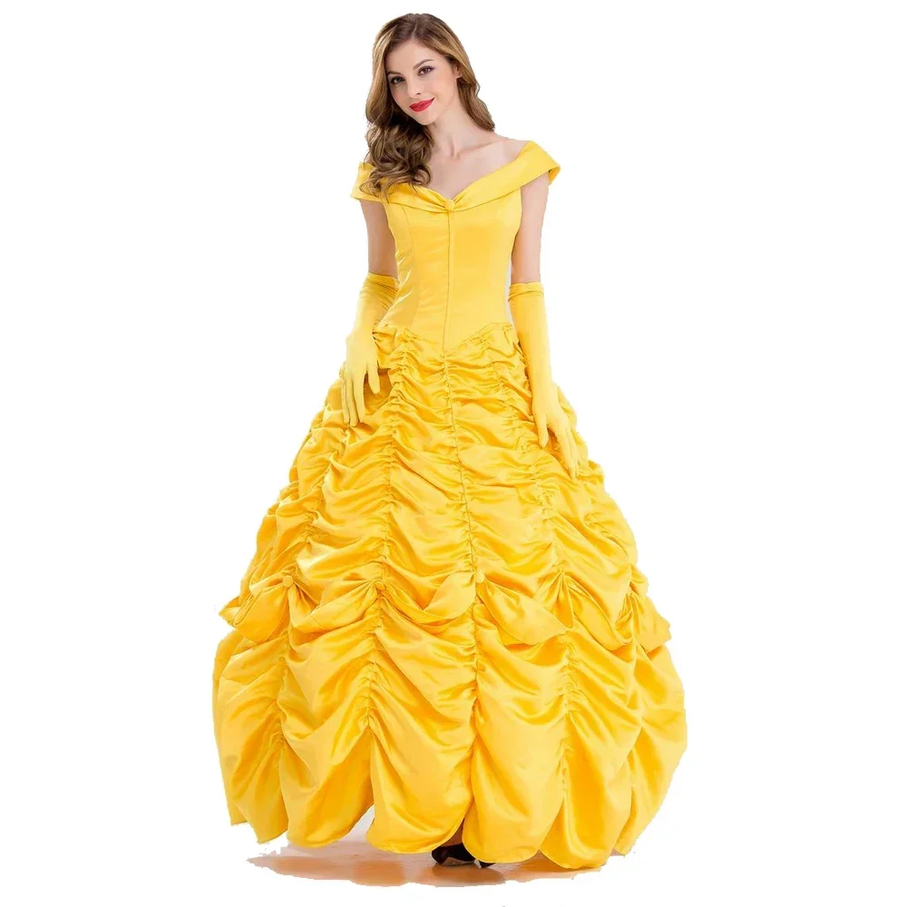 Halloween Cosplay Adult Princess Yellow Costume Long Dress Women Southern Beauty And The Beast Costume