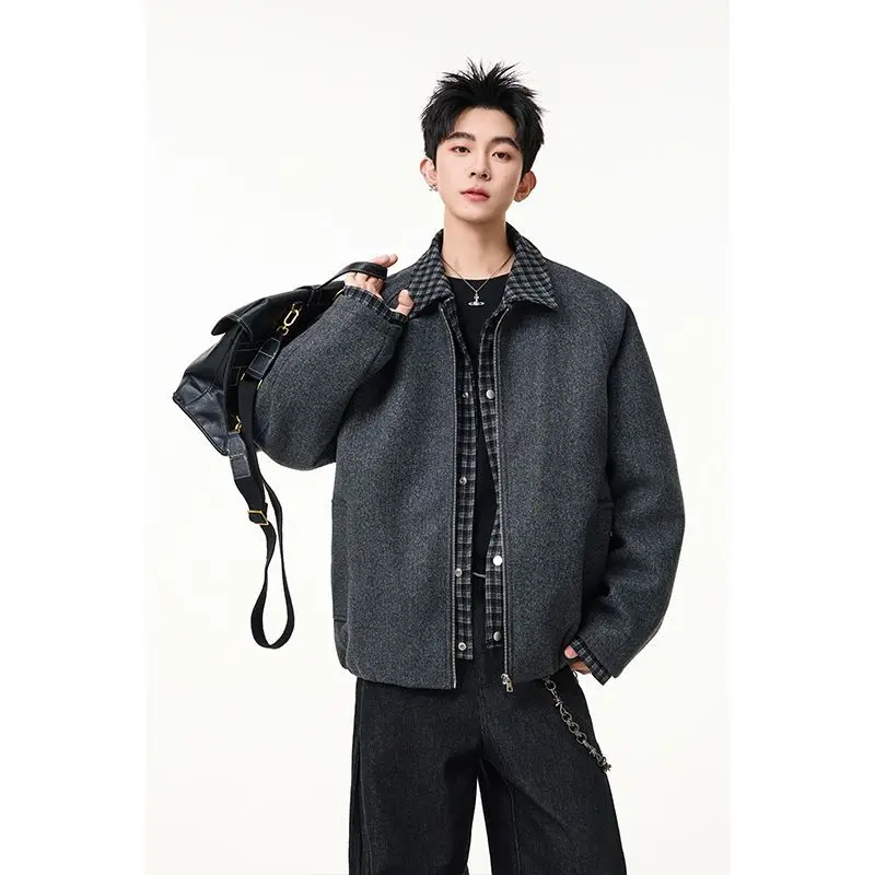 

Мужская куртка из шерстяной смеси, размер XL, черный твид, узор «ёлочка», британский стиль, для делового и офисного образа, элегантная, классическая