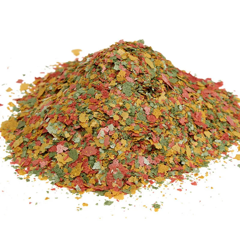 Alimento para peces Ornamental tropicales, accesorio para acuario, 100g, para peces pequeños, nutritivo, láminas de 3 colores