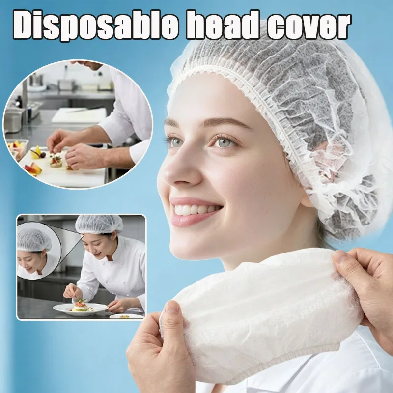 100-200PCS Disposable Non Woven Hair Caps Breathable Lightweight Kitchen Food Grade Head Cover Catering Hygiene Use