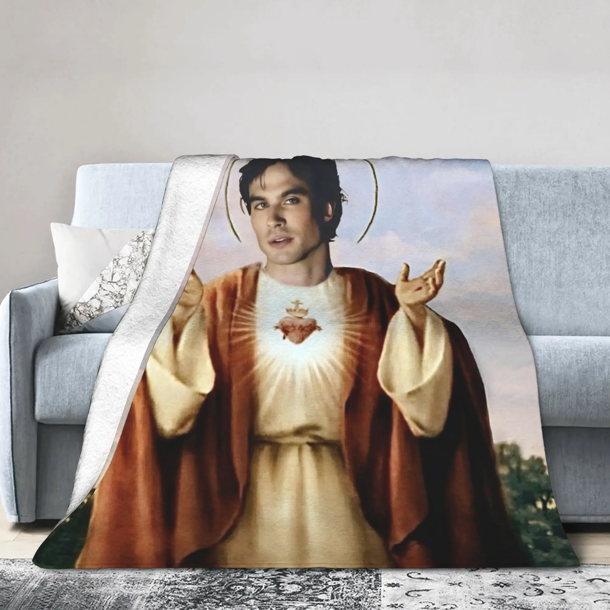 Damon Salvatore The Vampire Diaries Blanket Flannel  Winter Ian Somerhalder Breathable Warm Throw Blankets for Bed Travel Quilt