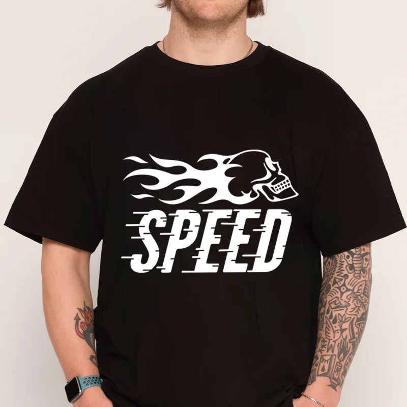 

Retro Motorcycle Speed Skull Flames Graphic T Shirt T-shirt 100% Cotton O-Neck T Shirt Short Sleeve Casual Mens Tshirt