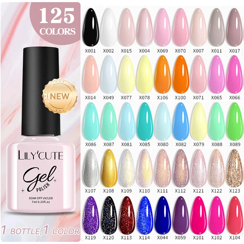 LILYCUTE Spring Summer 7ml Nail Gel Polish Long Lasting 125 Colors Soak Off UV Gel For Women French DIY Nail Art Supply