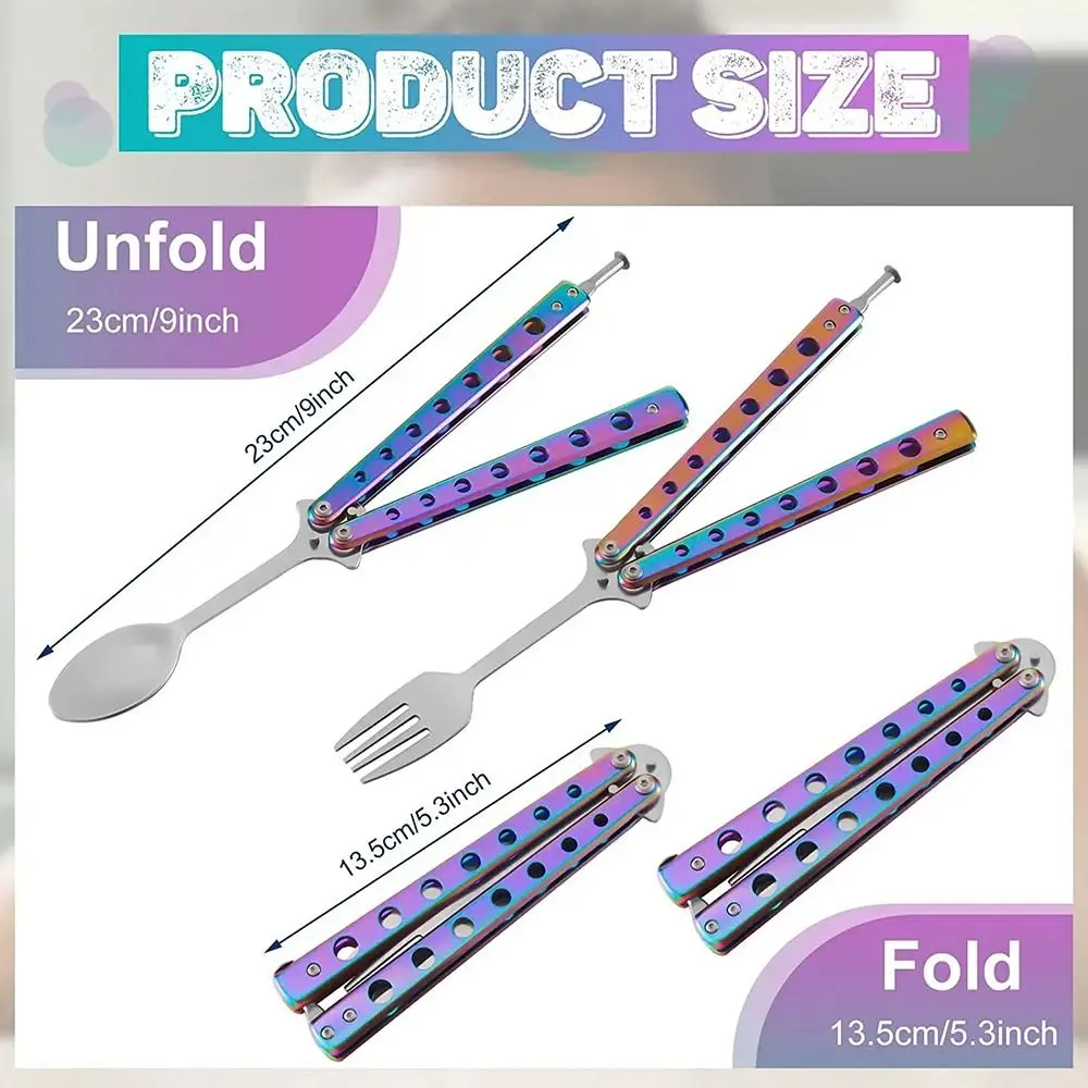 Durable Stainless Steel Folding Spoon Fork Practice Training Outdoor Balisong Training Tool Camping Tableware
