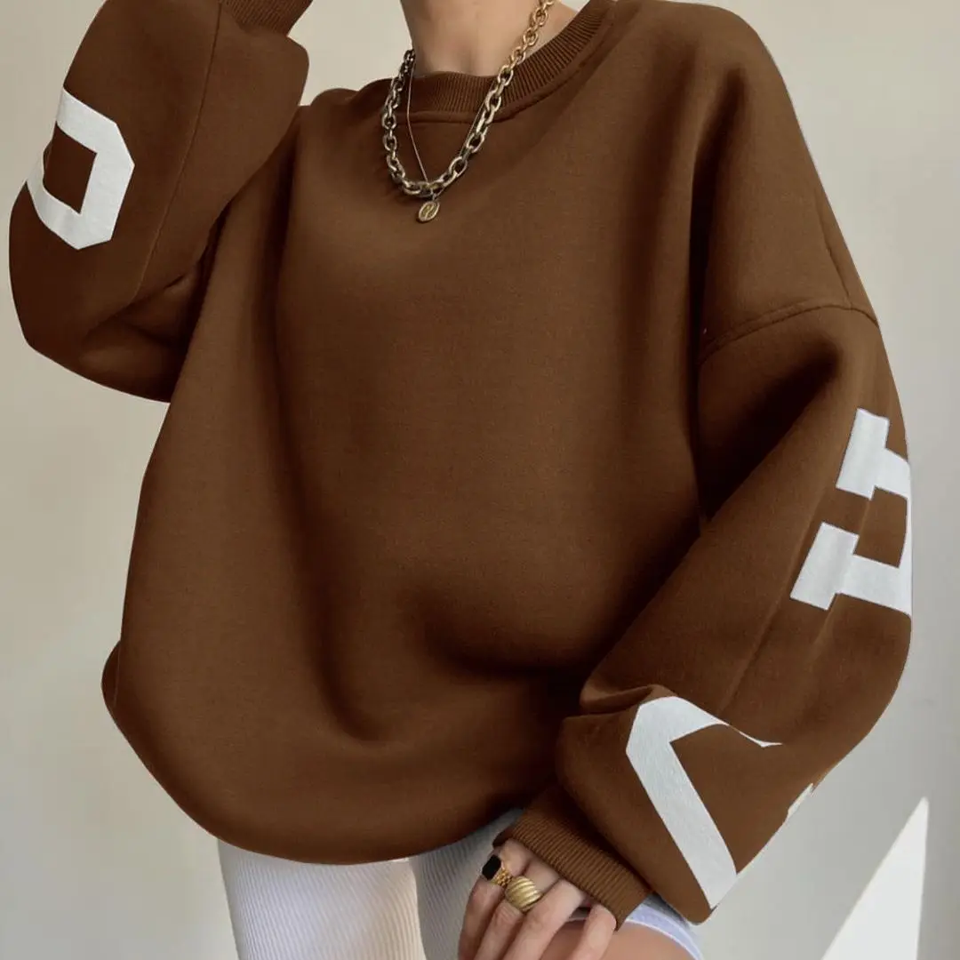 Casual Fashion Letter Sweatshirts Autumn Winter Women Clothing New All-match Loose O-neck Long Sleeve Pullovers Female Korean