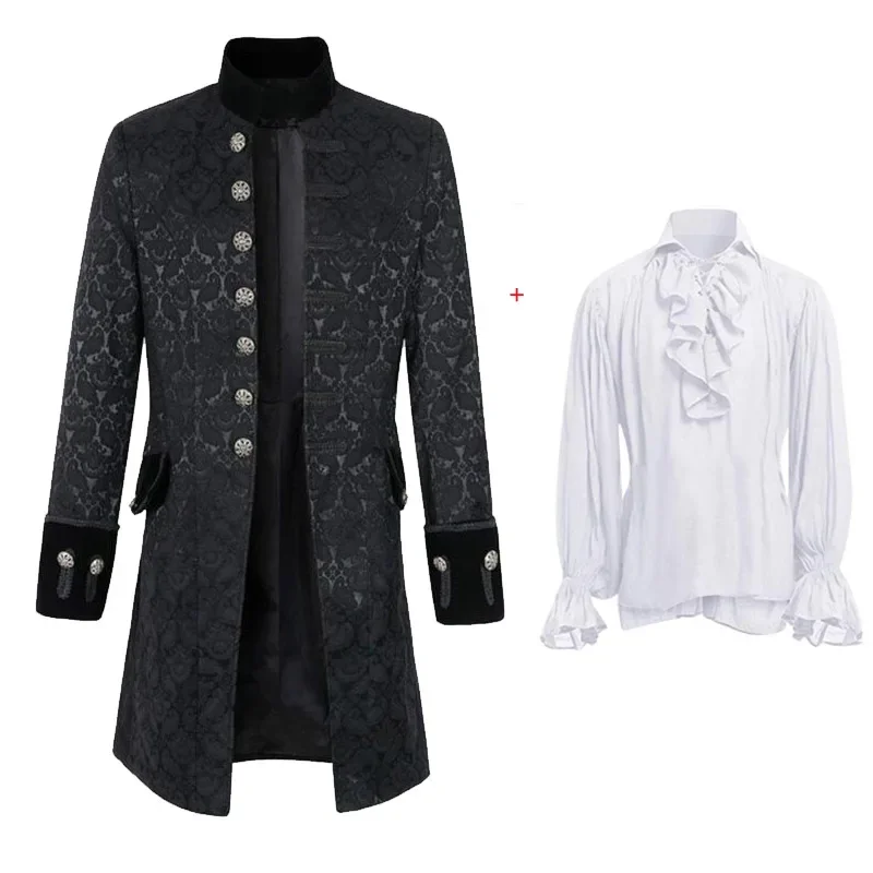 Medieval Vampire Cosplay Costume Steampunk Jacket Vest Coat Victorian Ghost Gothic Blazer Suits Stand Collar Trench Men's Sh@0Z*
