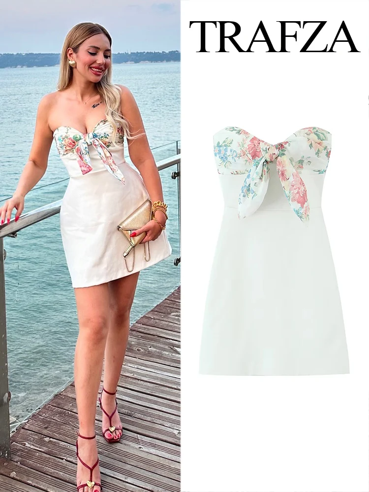 

HH Women's Summer Fashion Backless Print Thin Scarf Decoration Back Zipper Dress Female Sexy Sleeveless A-Line Mini Dress