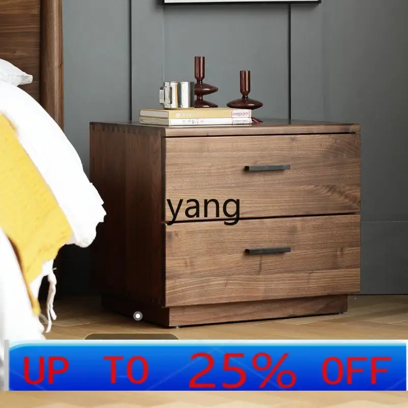 

LH black walnut all solid wood bedside table log simple handle storage cabinet small chest cabinet