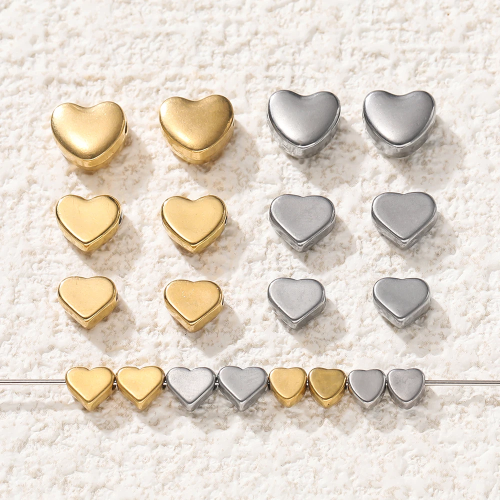 

5pcs/lot Stainless Steel Heart Bead Gold Color Spacer Beads for Bracelet Necklace Chain DIY Jewelry Making Finding