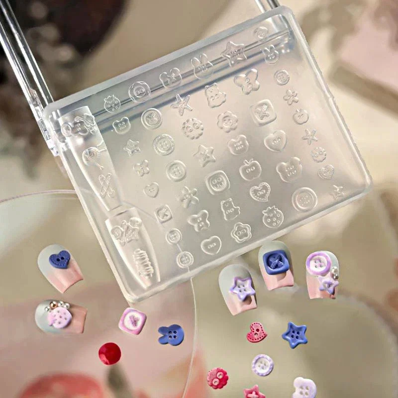 1PcsManicure Multi Shapes Button Small Model 3D Buttons Nail Art Mold Silicone Cute Nail Charms Tool Women DIY Resin Buckle Supp