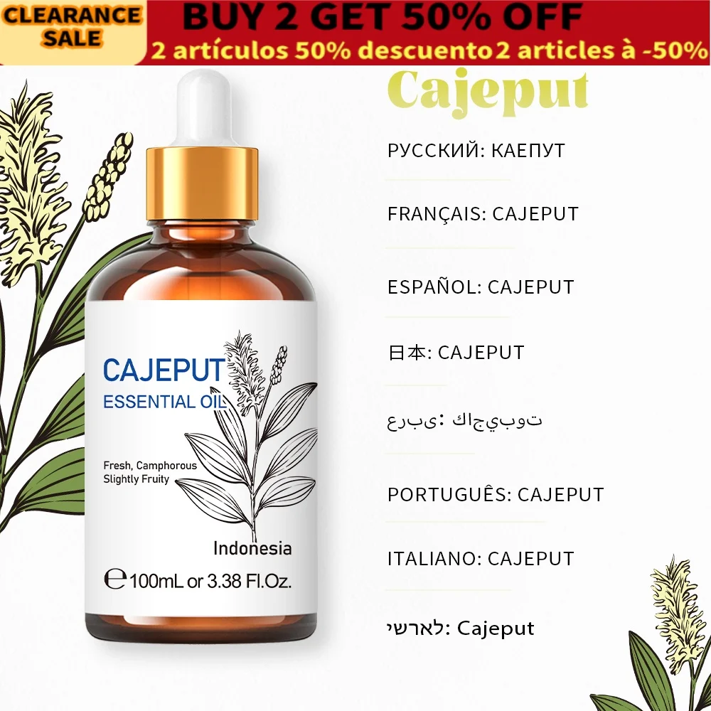 100% Pure Cajeput Essential Oils, 100ML Premuim Floral Oil for Diffuser, Humidifier, Massage, Improve Digestion, Purify Air
