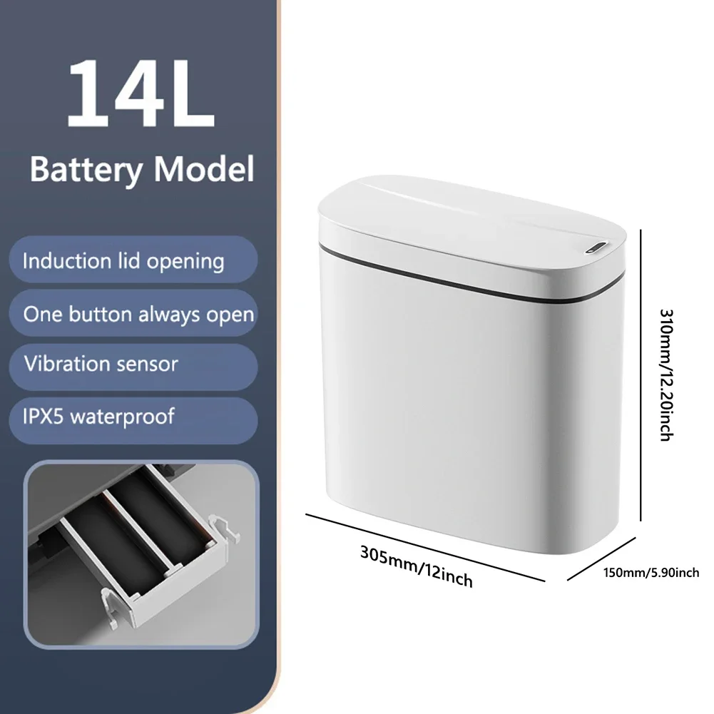 Pattumiera con sensore intelligente da 14 litri, sensore di movimento automatico silenzioso, la spazzatura può IPX5, secchio della spazzatura