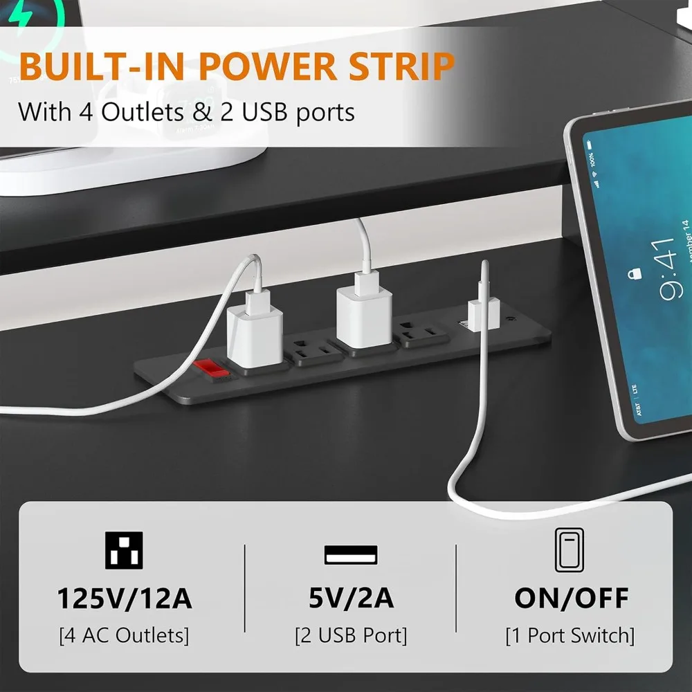 66" Computer Desk with LED Lights & Power Outlets, Home Office Desk with 3 Drawers & Storage Shelf, Gaming Desk