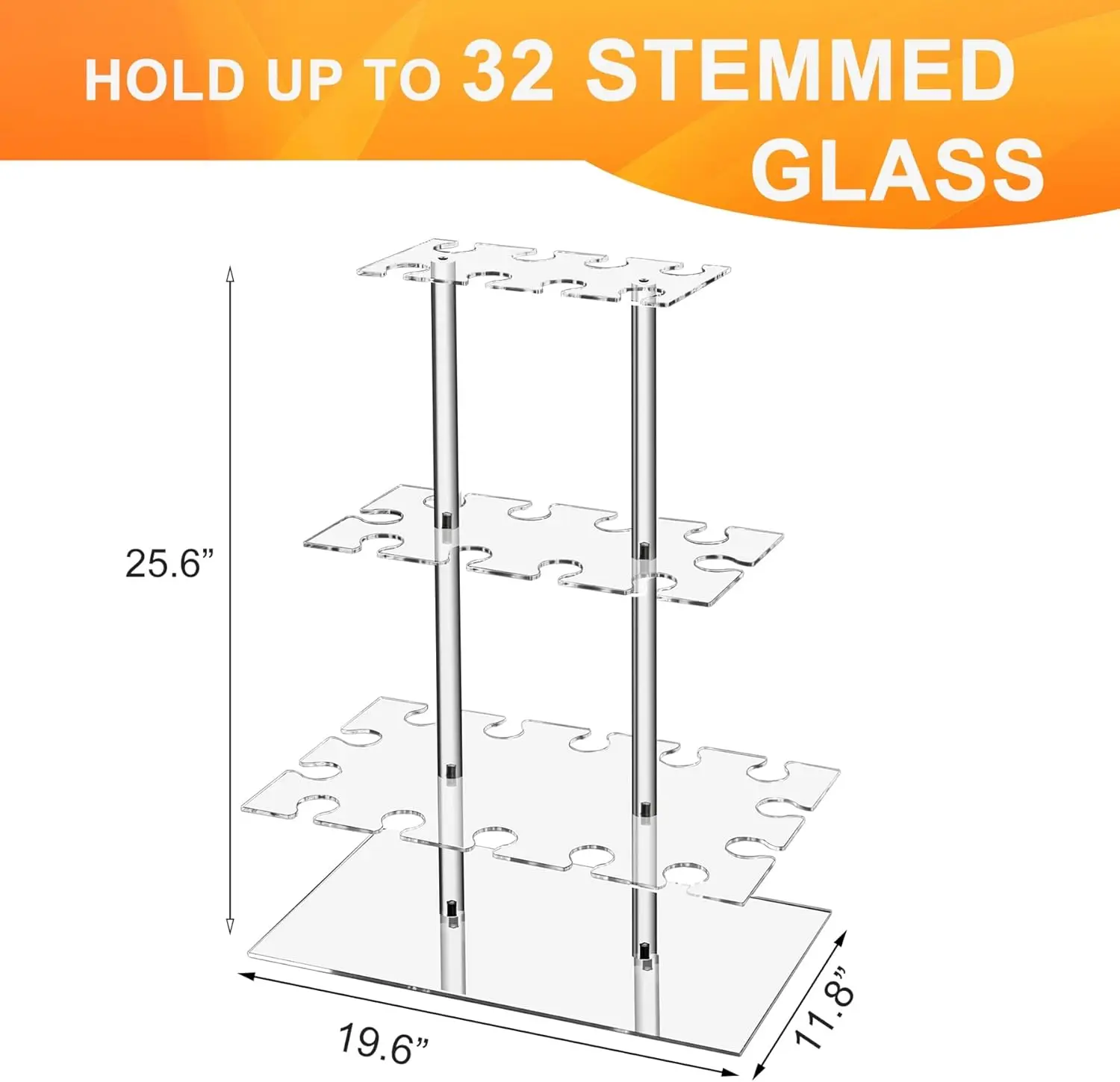 Champagne Display Holder Stand for Party, With 32 Slots, 3 Tier Clear Acrylic Wine Glass Stemware Rack Champagne Flute Holder