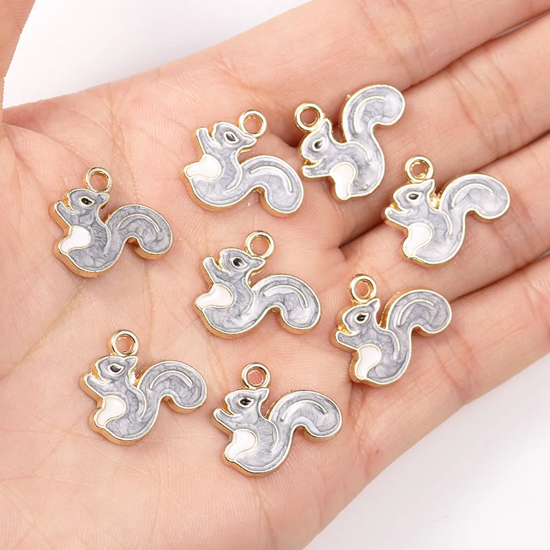 10Pcs 18*15mm Mixed Colours Cartoon Cute Squirrel Charm Enamel Drip Oil Animal Charm DIY Earrings Bracelet Jewellery Accessories