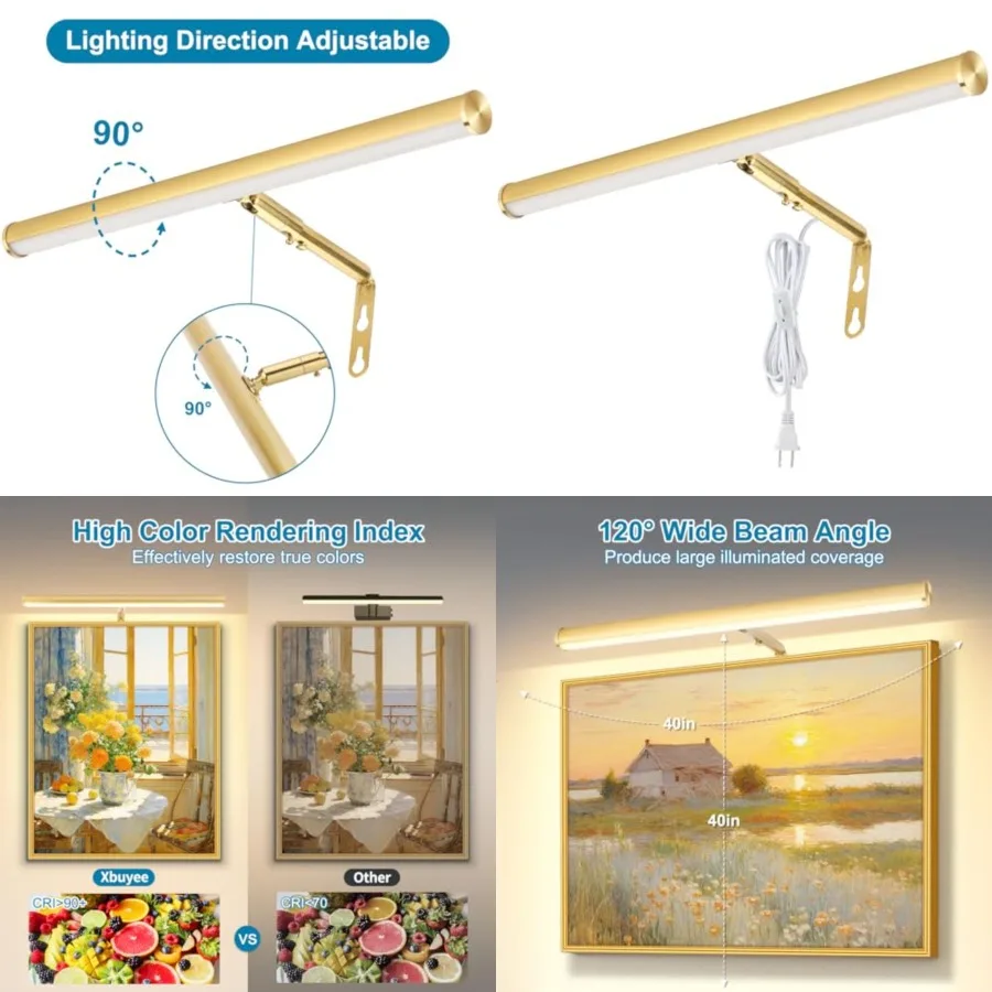 

LED Picture Lights for Paintings Plug in, Adjustable Art Light Gallery Wall Light for Display Art Work, 6W 3000K Warm White, Fi