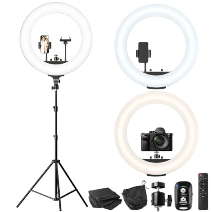 

【New model】22'' Ring Light with 72'' Stand 65W Large Ring Light with Phone Holder Dimmable LED Light for Makeup Barber Stylist