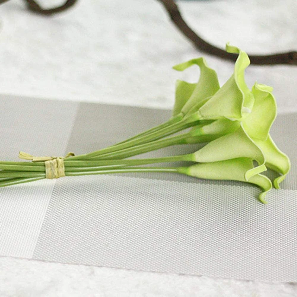 Mini Calla Lily Artificial Flower Bloom PU Heads Branch Bride Wedding Bouquet Home Office Farmhouse Spring Decor, 10 Pack,White