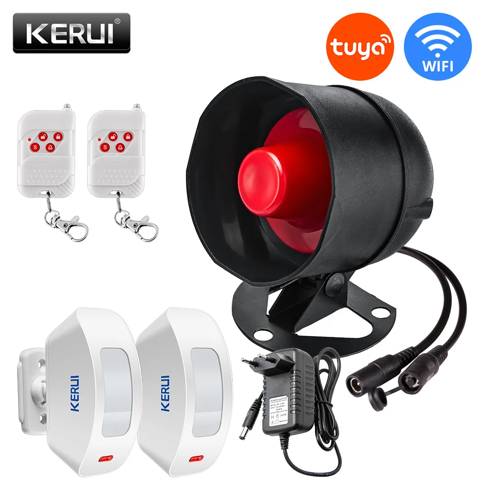 KERUI WIFI Беспроводная охранная сигнализация Tuya Умный дом Охранная сигнализация для гаража Сирена с PIR Датчик движения двери Google Alexa