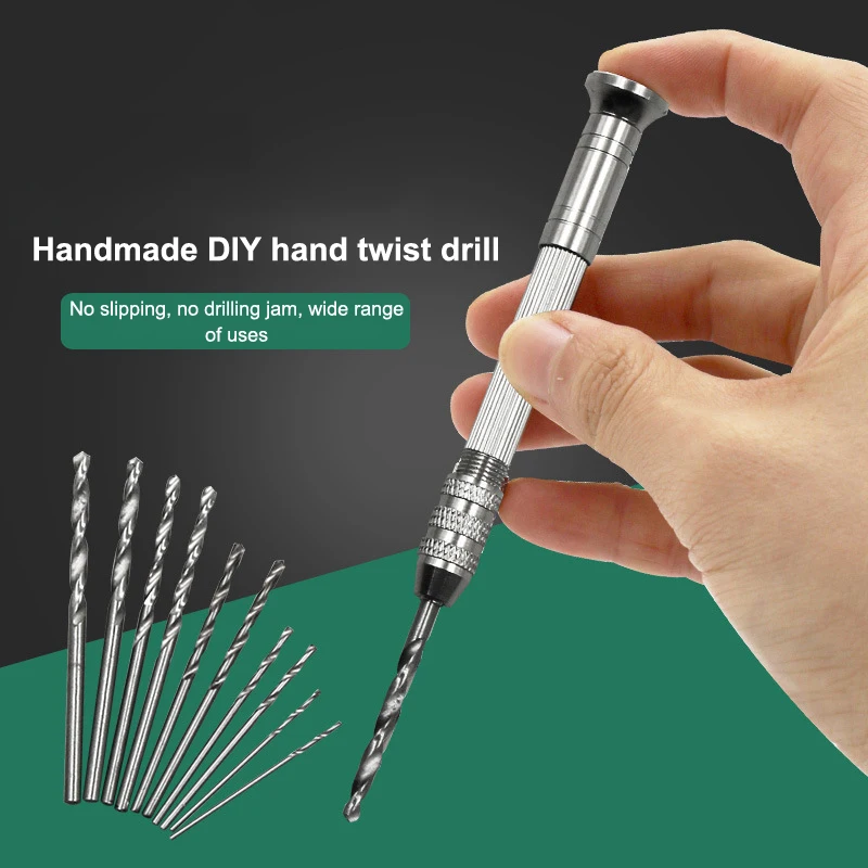 【IIOO】Mini Hand Drill Woodworking Tools Drilling Rotary Tool Manual Twist Drill Bit Watchmaker Pin Vice Watch Repair Tools