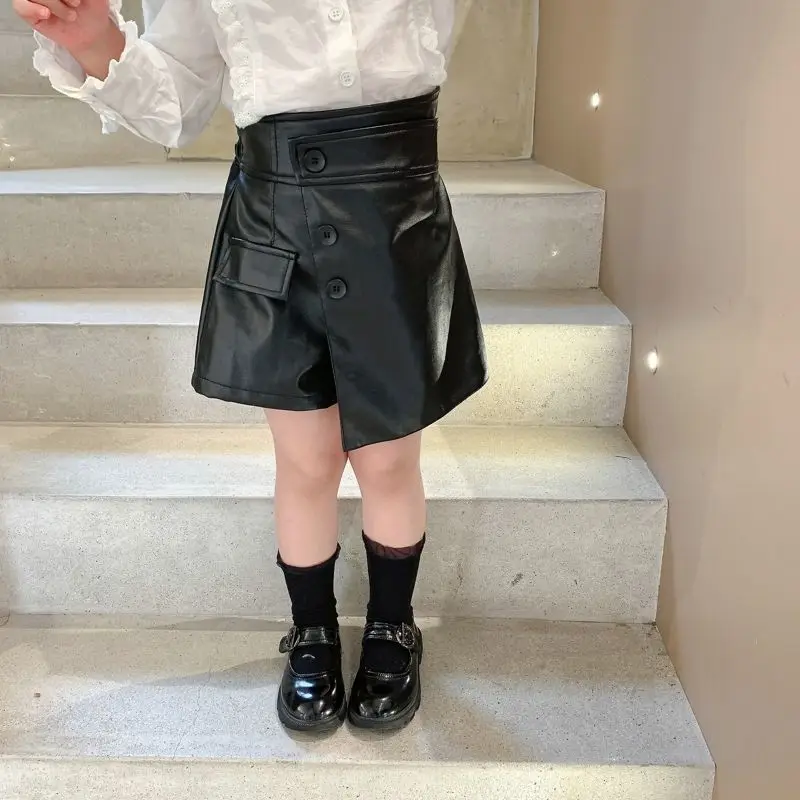 Elegant Leather Skirt for Women and Children Autumn and Winter New Korean Version Half Skirt Temperament New Skirt Pants