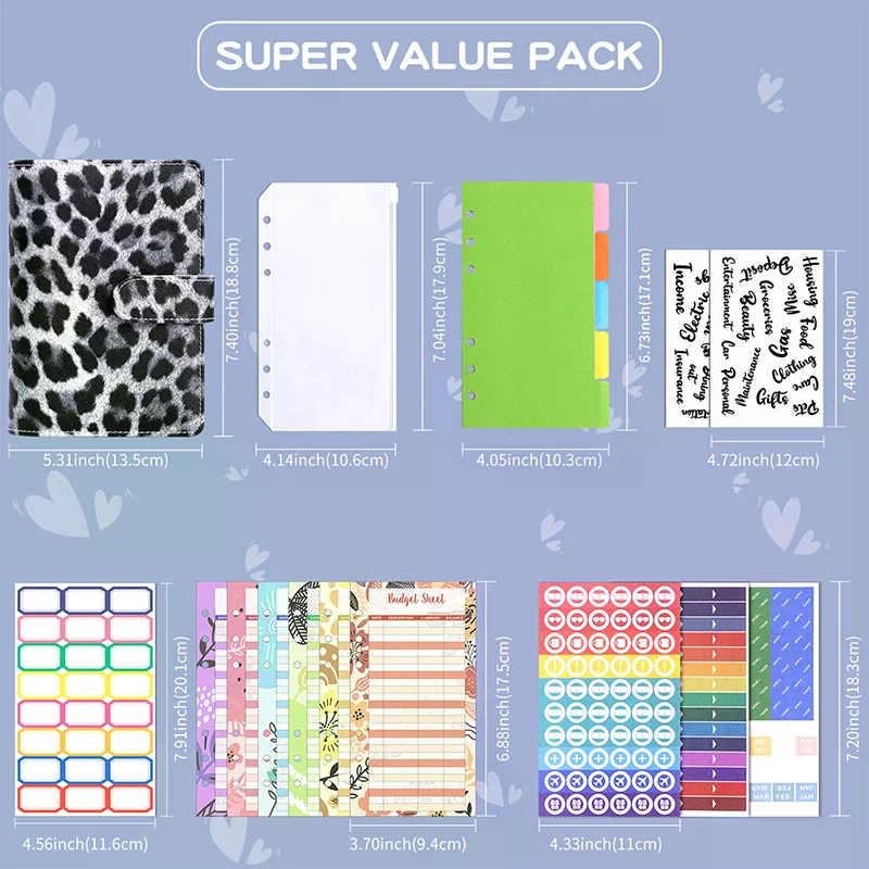 A6 PU Leather Budget Binder Notebook Cash Envelopes System Set,with Binder Pockets For Money Budget Saving Bill Organizer