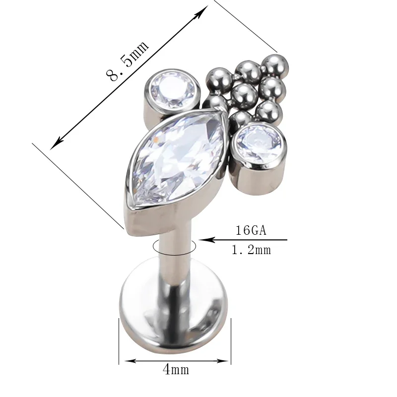 23 Titanium Labret Stud Zircon Diasah Tindik Telinga Anting-Anting Tragus Helix Cincin Bibir Anting-Anting Helix Perhiasan Tindik Tubuh