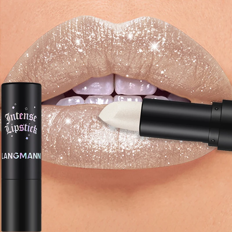 Nude Grauer Metallic-Lippenstift Glitzer-Diamant Wasserfester Langanhaltender Lipgloss Hochpigmentierter Glänzender Funkelnder Perlen-Lippentint Make-up