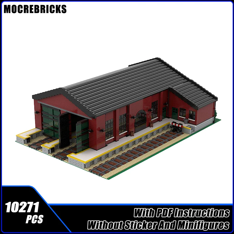 MOC Urban Hangar à Entrepôt Pour lokomotywy Engine House Maschinenhaus Building Blocks Model Bricks Display Creative Toys Gift