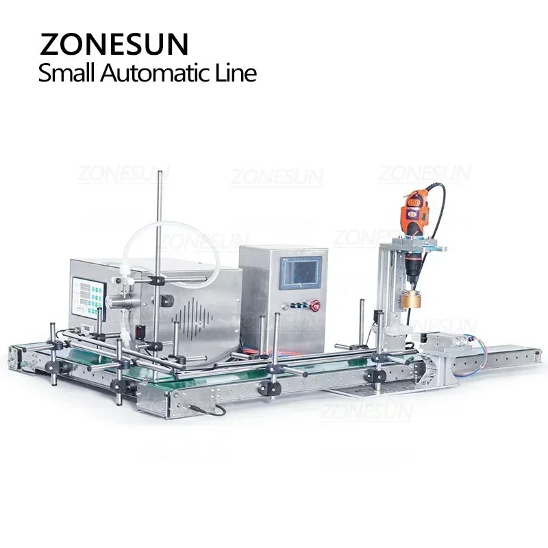 ZONESUN Assembly Filling & Capping Machine Glass Plastic Bottle Capper Jar Juice Liquid Filler Packing Production Line ZS-MPXG1