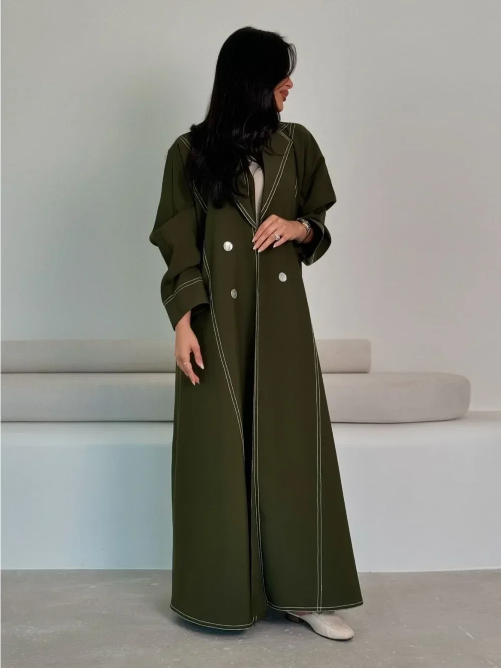 Eid Muslim Double Breasted Abaya for Women Long Dress Morocco Kaftan Long Abayas Dubai Robe Jalabiya Ramadan Cardigan 2024