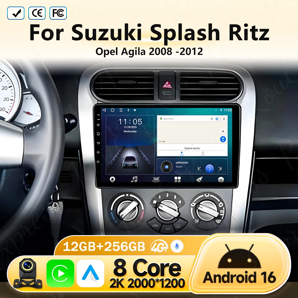 

Car Radio Android 16 For SUZUKI Splash Ritz OPEL Agila 2008-2012 5G WIFI Wireless Carplay Auto Stereo Auto Video Multimedia DVD