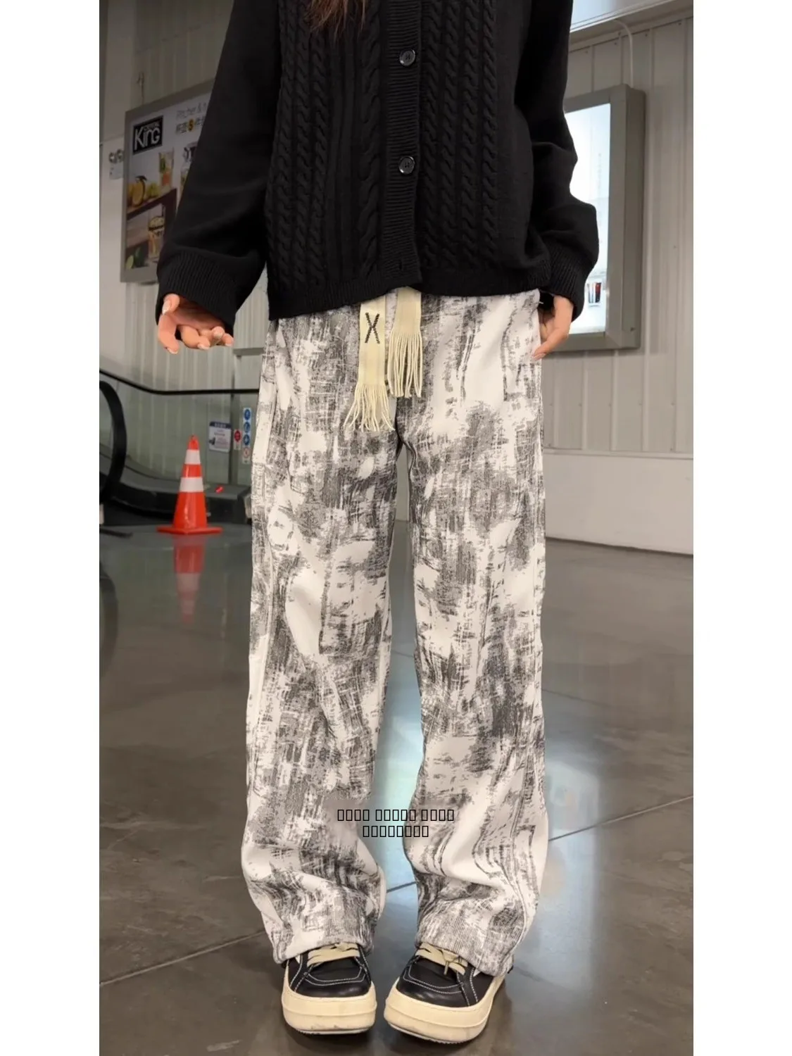 

Белые американские брюки унисекс с эффектом окрашивания, осенне-зимние, с высокой посадкой, на шнурке, прямые спортивные повседневные длинные брюки