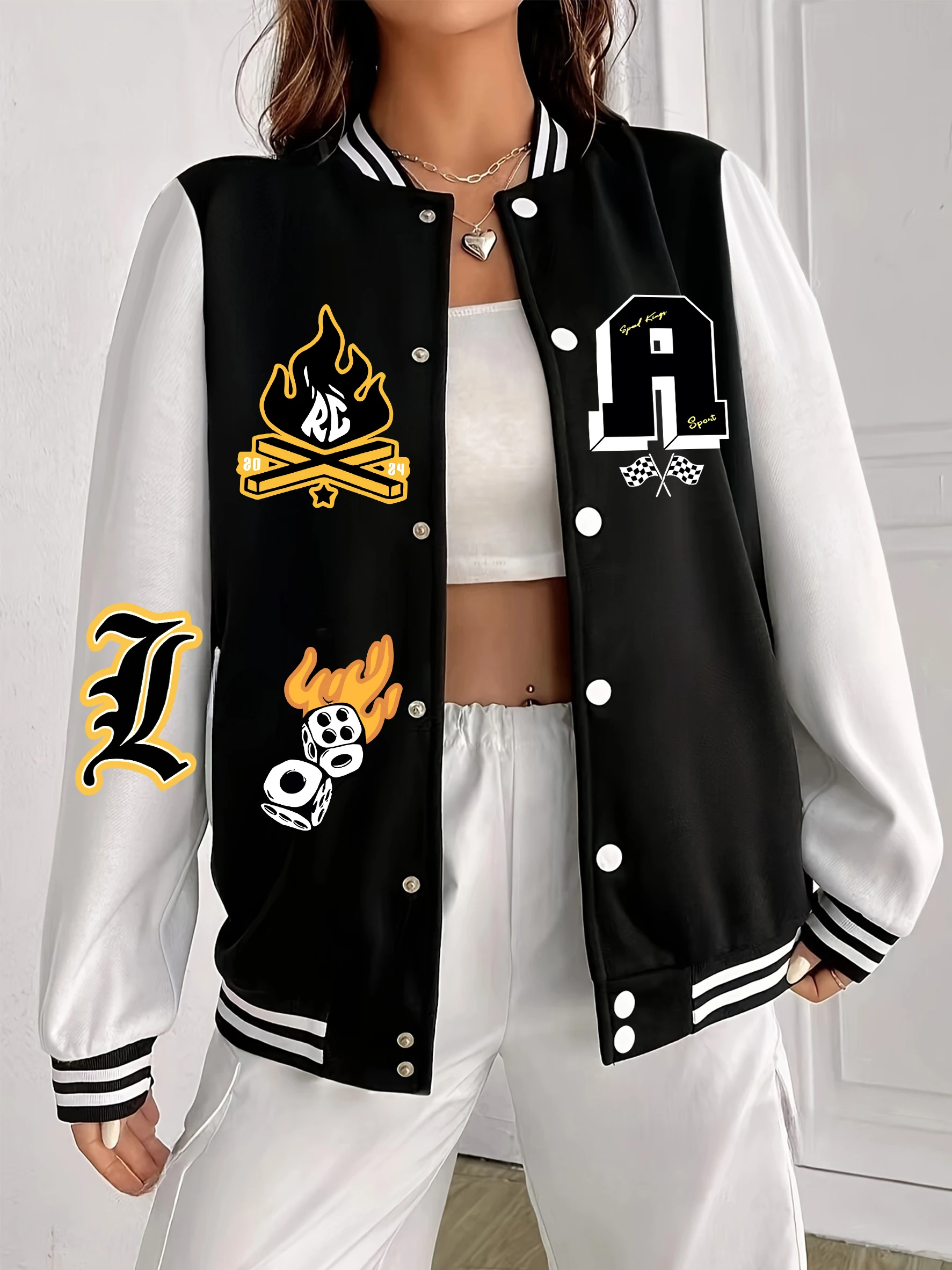 

Бейсбольная форма с узором для расслабляющих упражнений, женская куртка в стиле хип-хоп, свободная одежда с карманами, винтажная американская уличная одежда