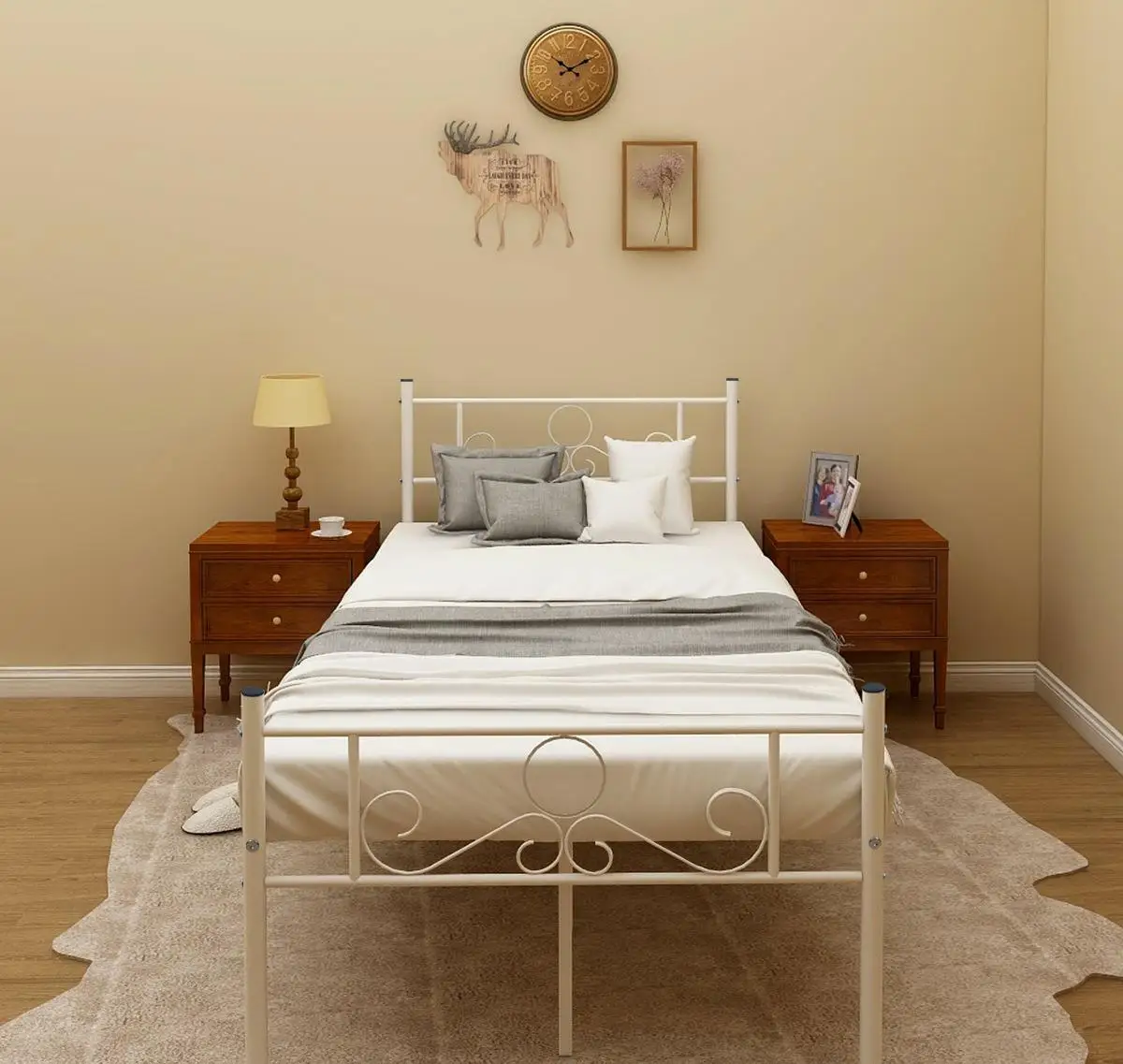 #@Heavy-Duty Modern Durable Steel Bed Frame Rustic Vintage Design for Bedroom Apartment Farmhouse or Hospital Use