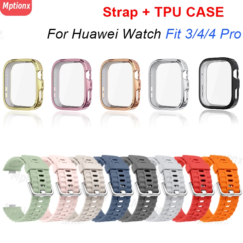 

Silicone Strap For Huawei Watch Fit 4 Pro Original Band With TPU Case Screen Protector Watchband Huawei Watch Fit 4 Accessories