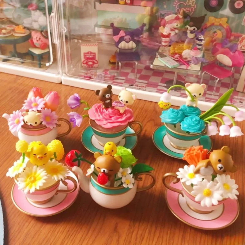 リーメントリラックマフラワーカップかわいいかわいいブラインドボックスおもちゃアニメフィギュアモデルのおもちゃ収集装飾品キッズギフト