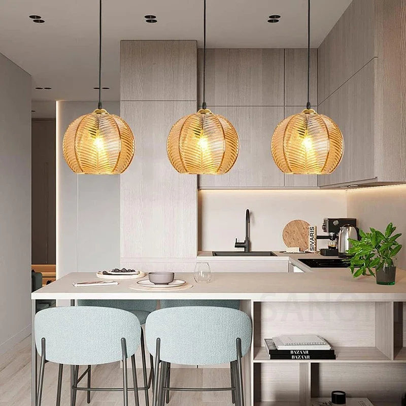 Nordic Striped Glass Chandelier Modern Pendant Light for Dining Room Kitchen Island Bedside Home Decor Hanging Ceiling Lamps